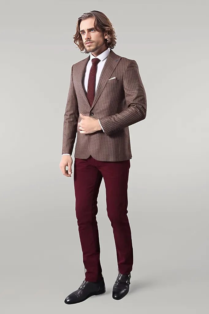 Single Button Plaid Brown Blazer