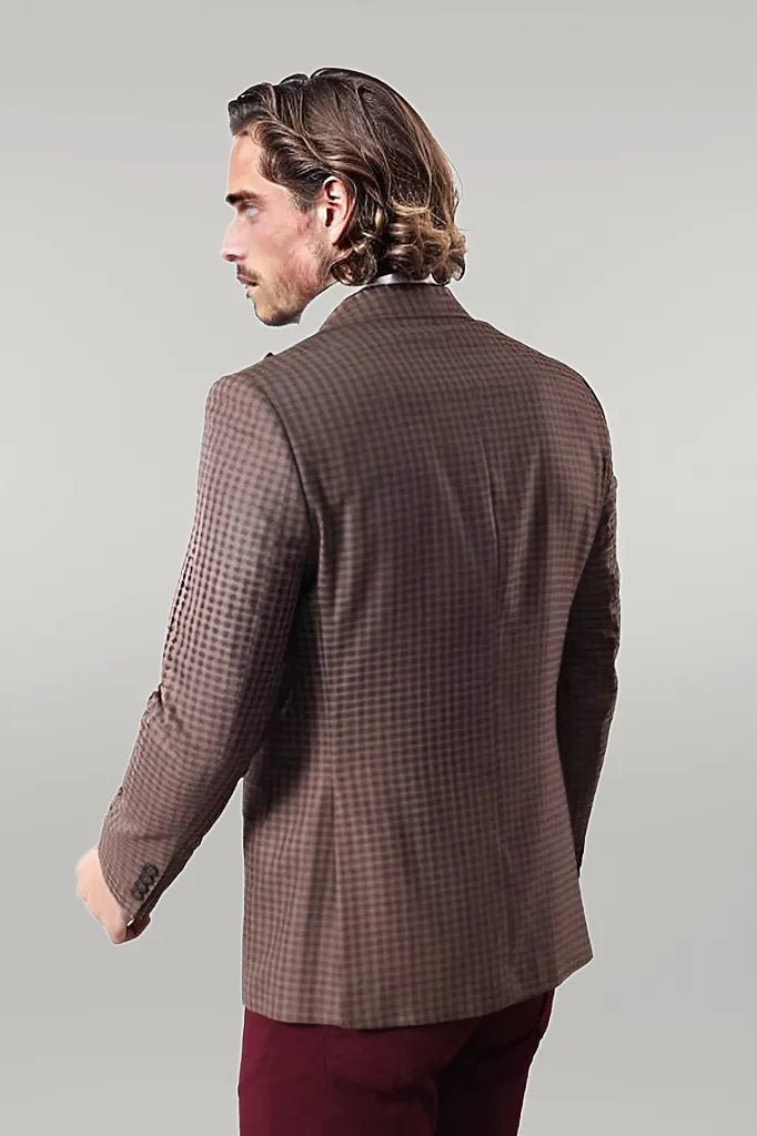 Single Button Plaid Brown Blazer
