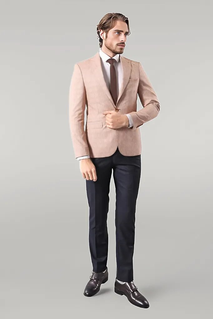 Single Button Plaid Beige Blazer