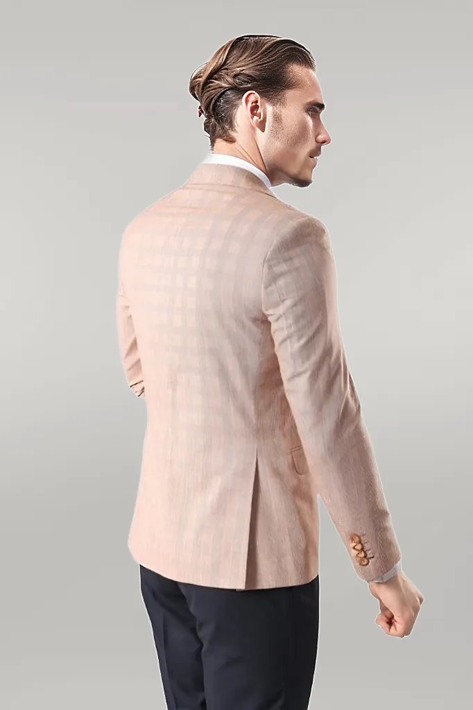 Single Button Plaid Beige Blazer