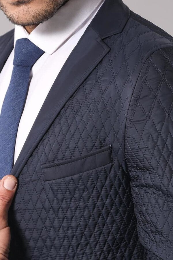 Slim Fit Navy Blue Quilted Blazer