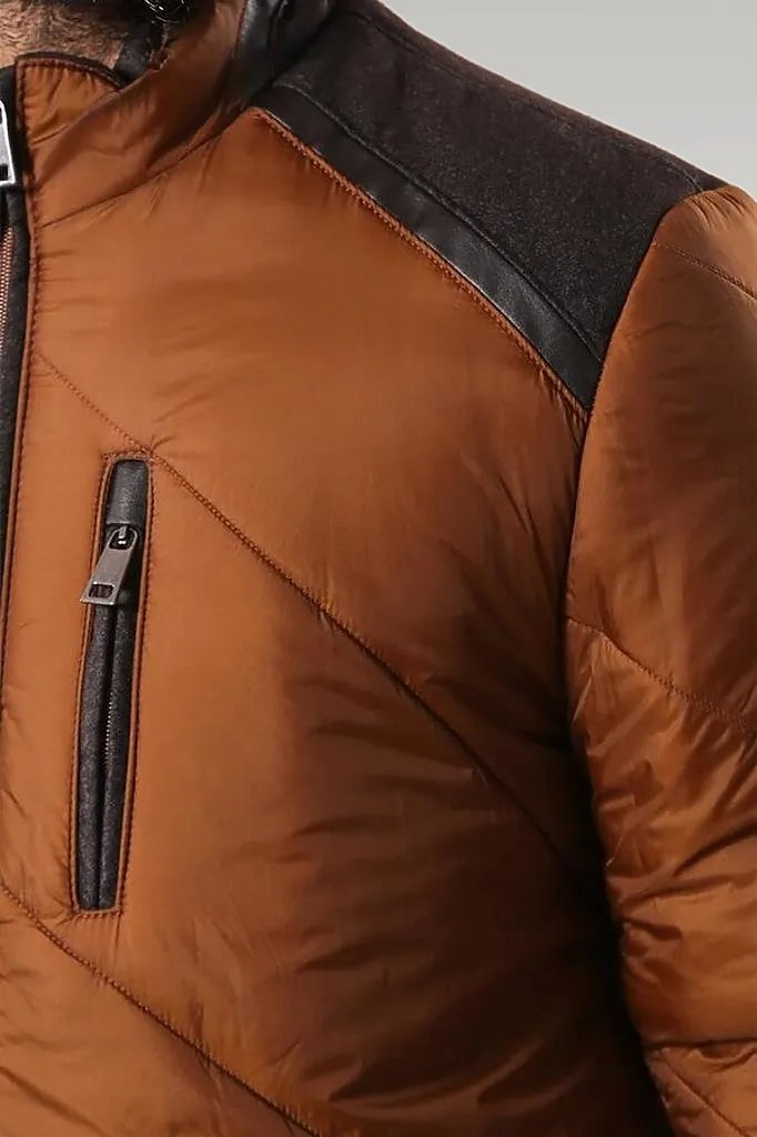 Tan Quilted Down Men Coat