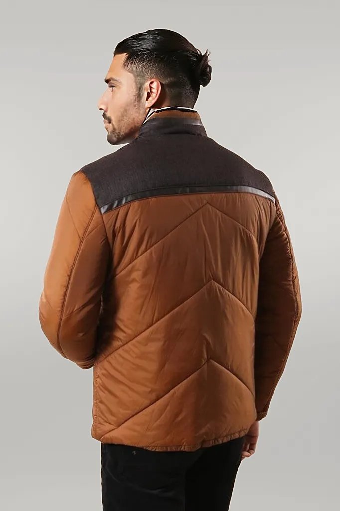 Tan Quilted Down Men Coat