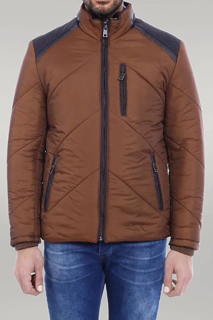 Tan Quilted Down Men Coat
