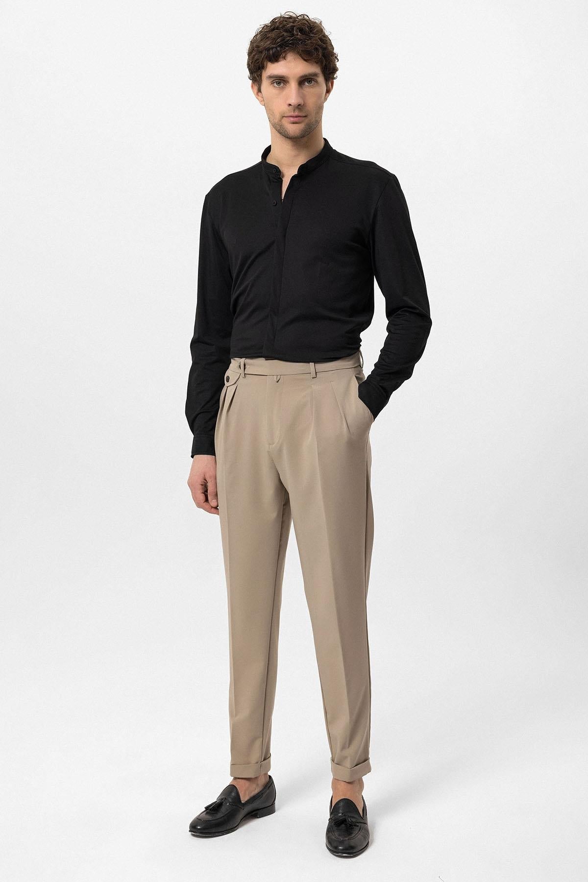 Men's Black Classic Collar Hidden Button Long Sleeve Slim Fit Shirt