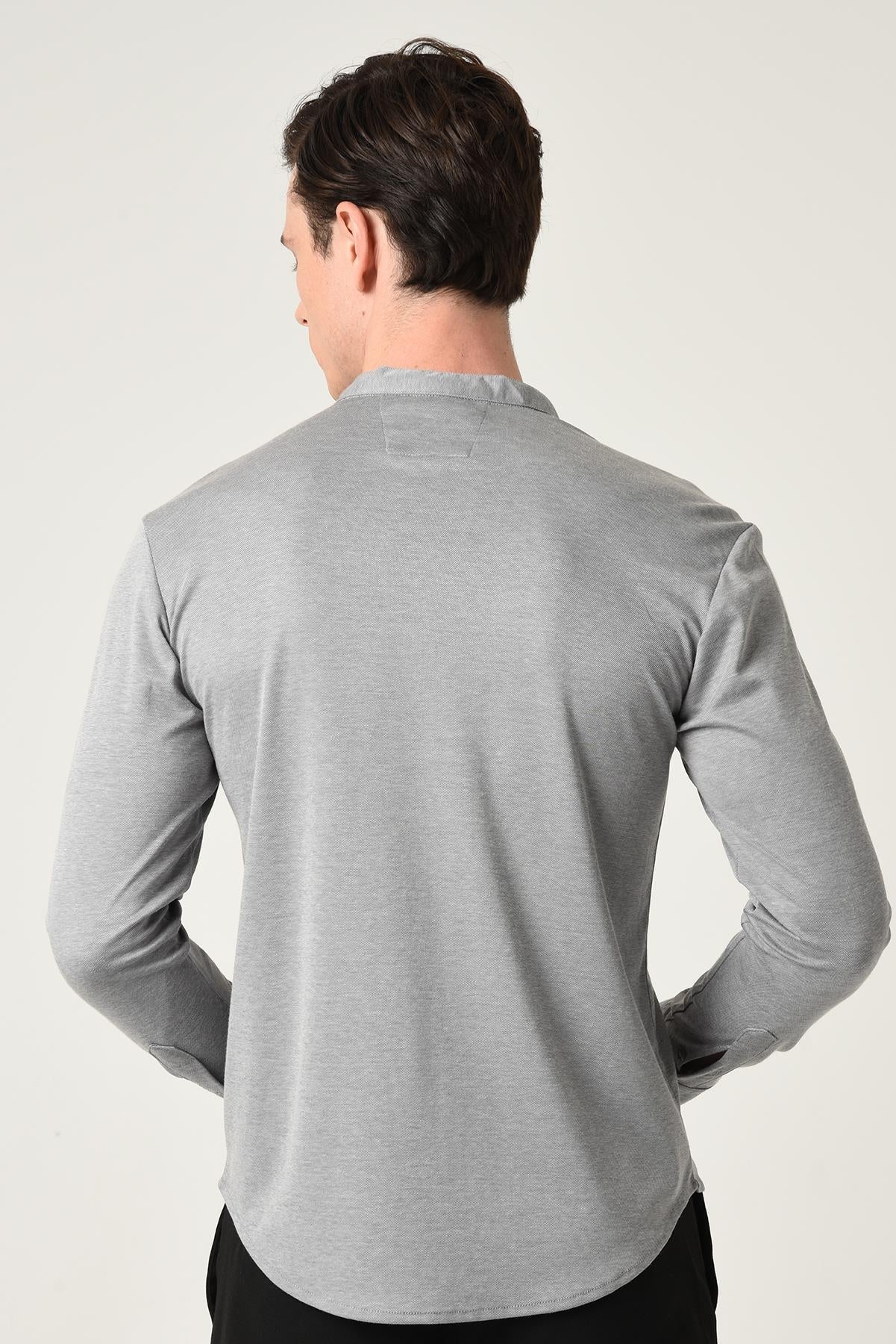 Men's Grey Classic Collar Hidden Button Long Sleeve Slim Fit Shirt