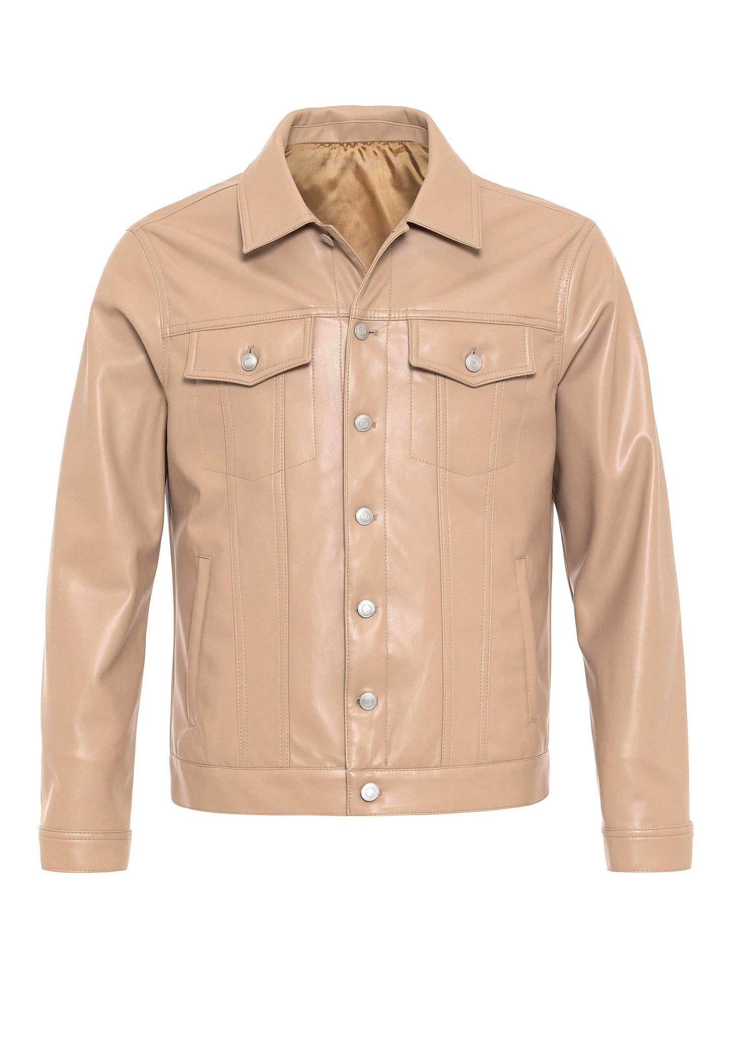 KOALA SYDNEY Men's Light Beige Slim Fit Buttoned Leather Jacket