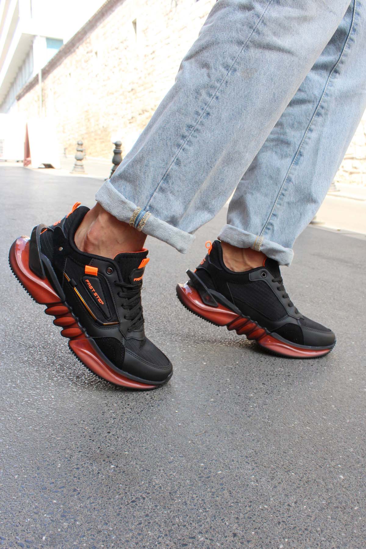 KOALA SYDNEY Black and Orange Athletic Sneakers with Mesh Upper