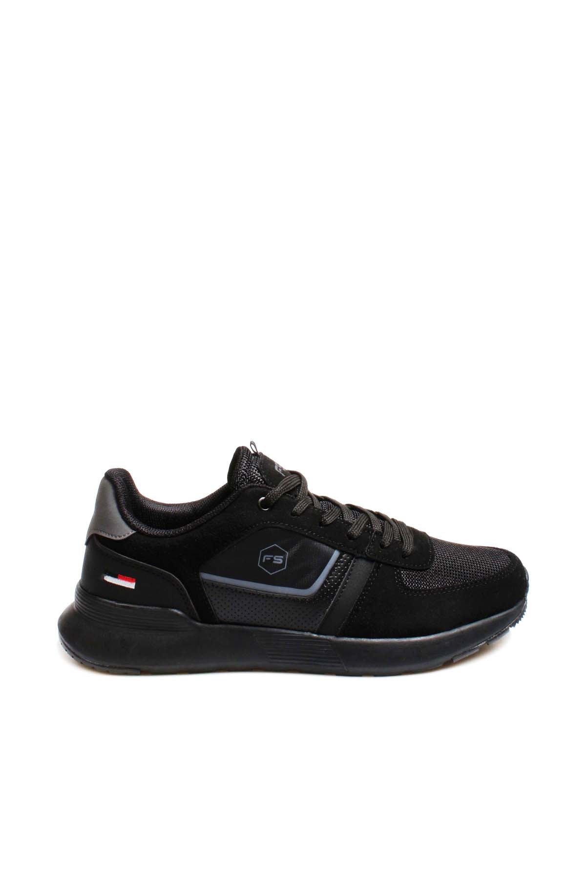 Men's Black Athletic Sneakers with Suede and Mesh Panels