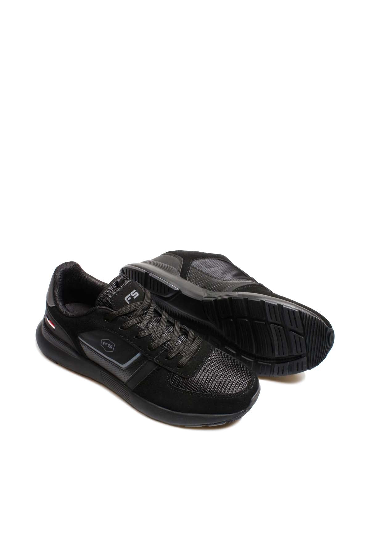 Men's Black Athletic Sneakers with Suede and Mesh Panels