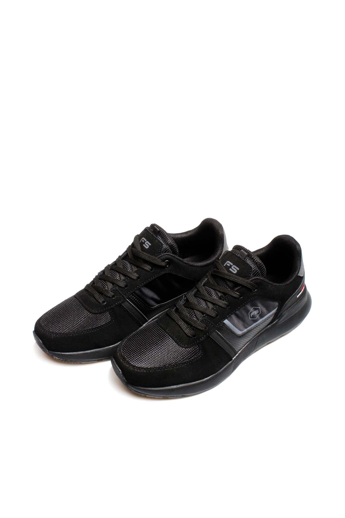 Men's Black Athletic Sneakers with Suede and Mesh Panels