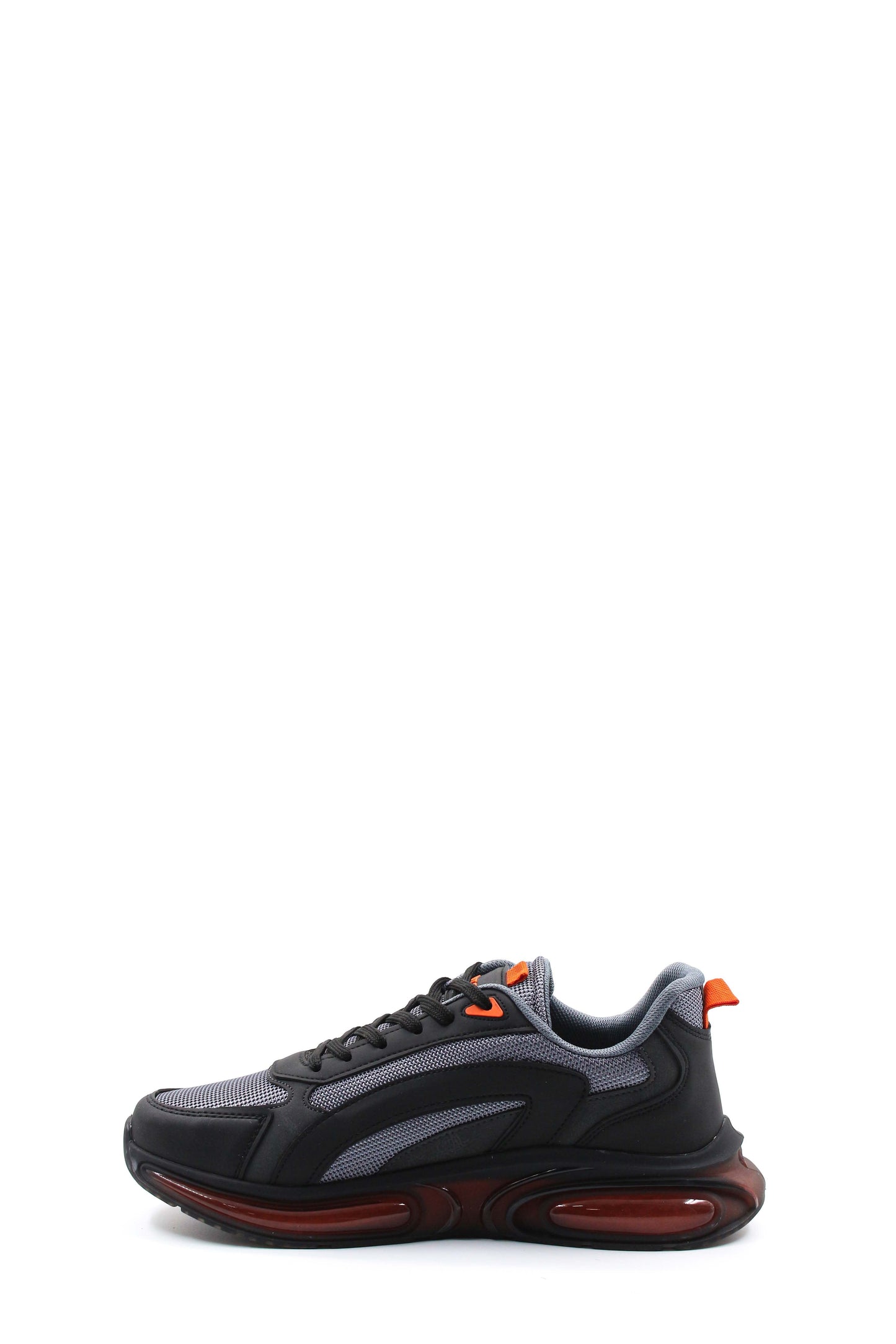 Men's Black and Gray Air Cushion Sneakers with Orange Accents