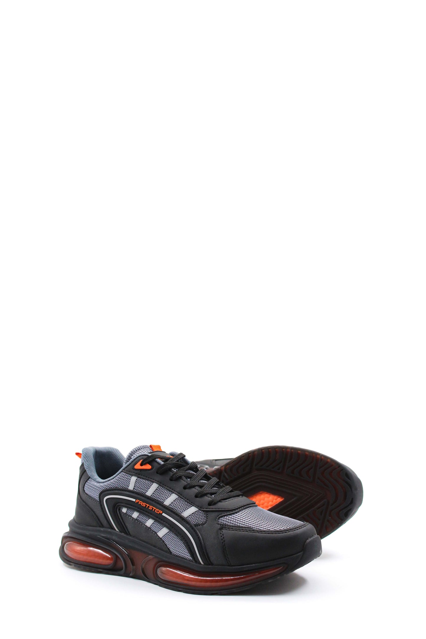 Men's Black and Gray Air Cushion Sneakers with Orange Accents