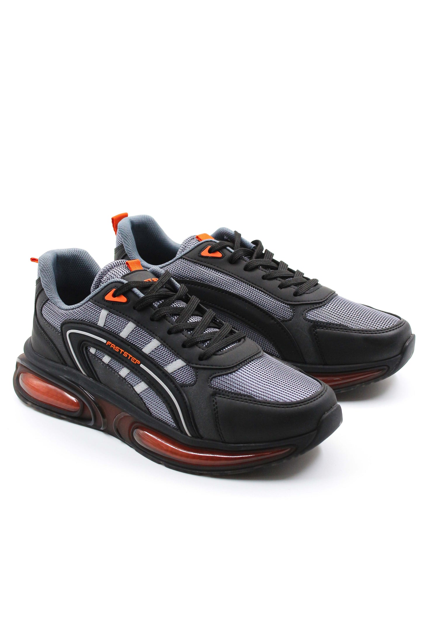 Men's Black and Gray Air Cushion Sneakers with Orange Accents