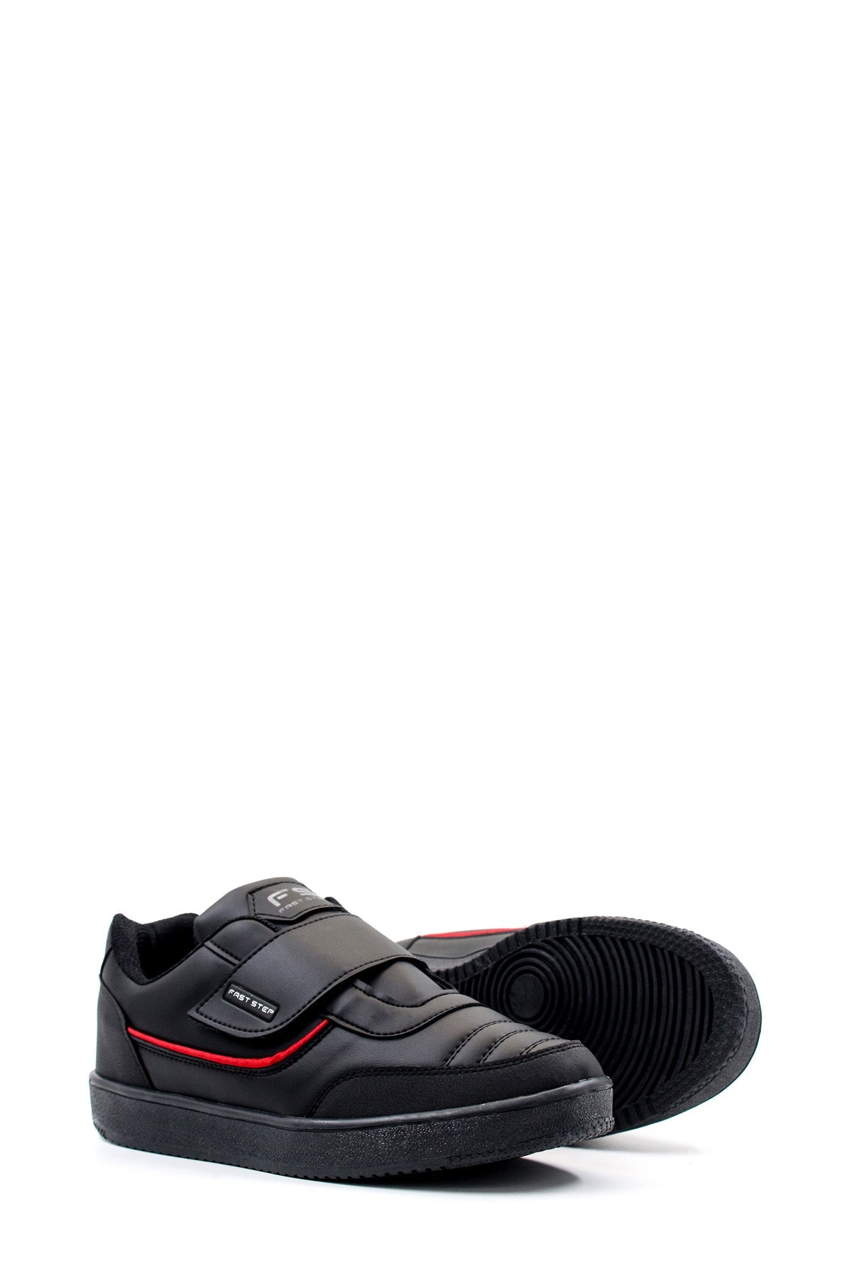 KOALA SYDNEY Men's Black Casual Velcro Sneakers with Red Accent