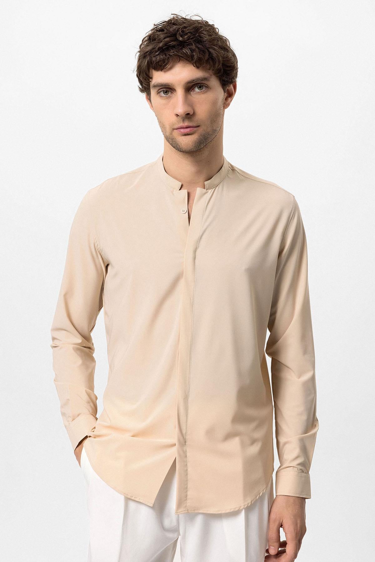 Beige Long Sleeve Men's Shirt