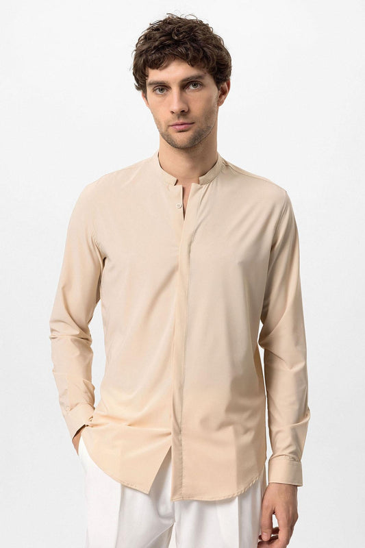 Beige Long Sleeve Men's Shirt