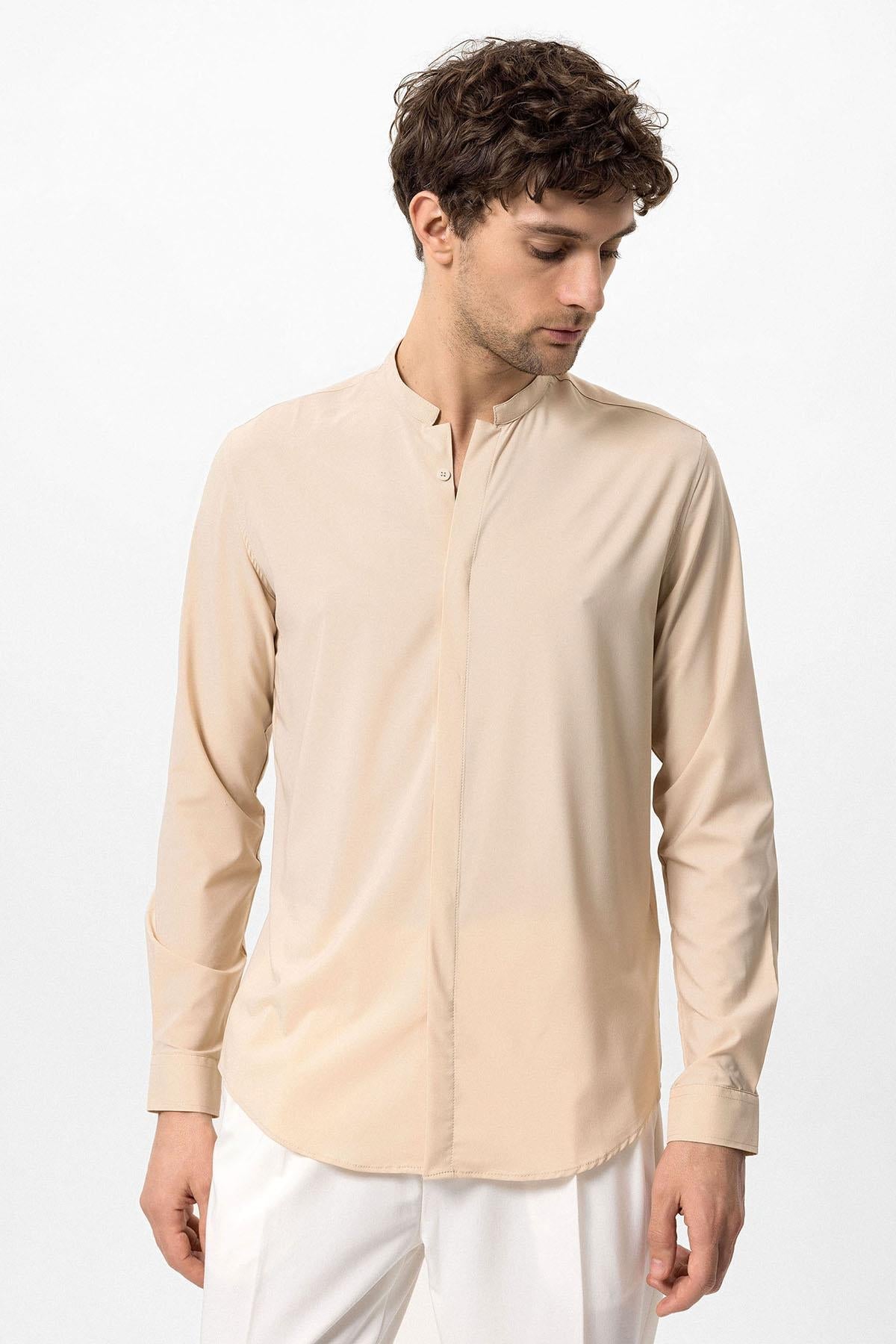 Beige Long Sleeve Men's Shirt