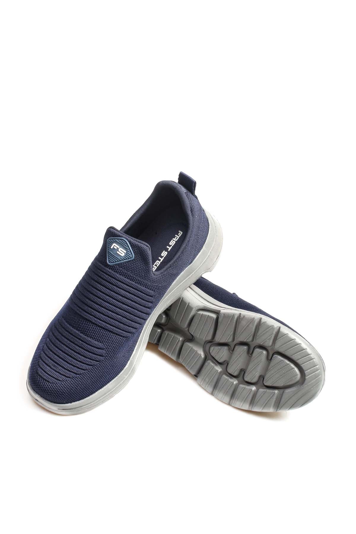 Men's Navy Slip-On Athletic Sneakers with Knit Upper