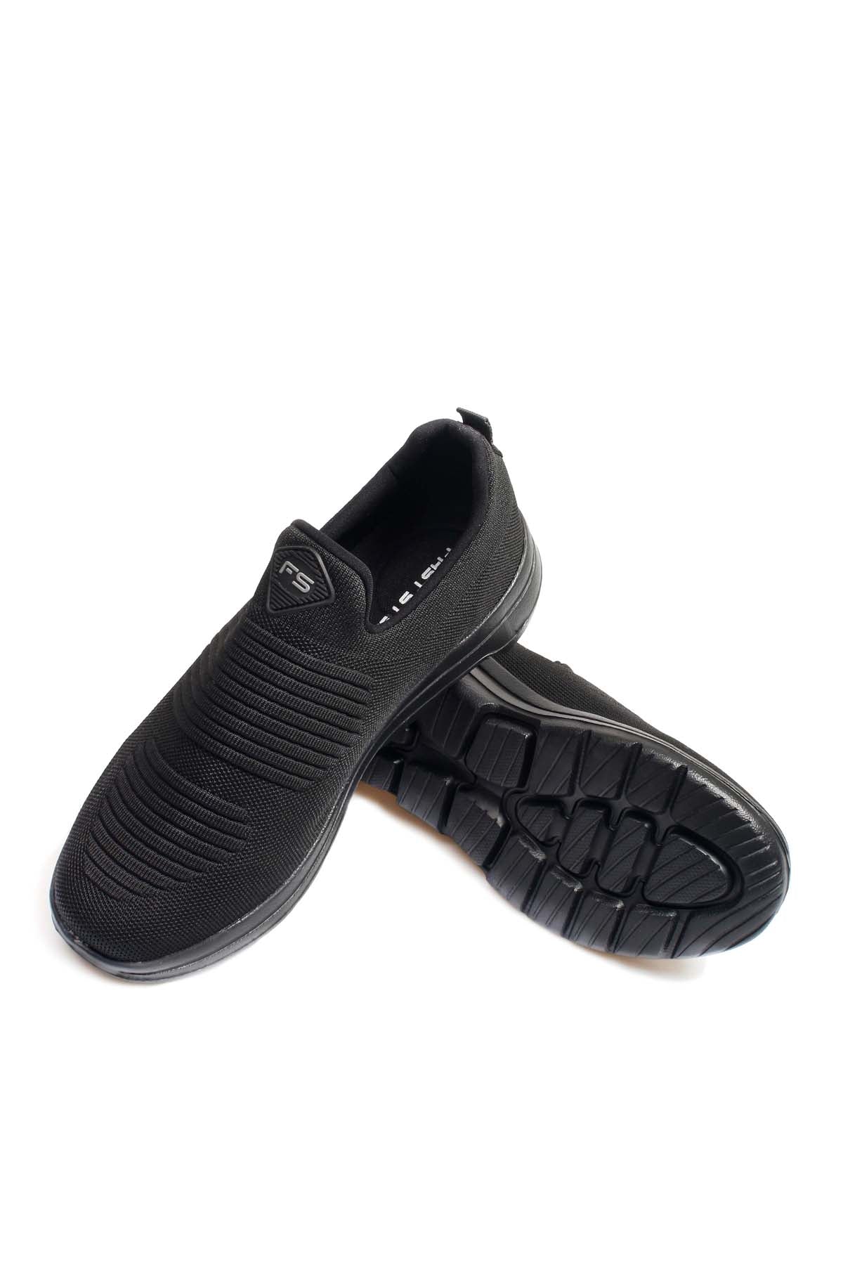 Men's Black Slip-On Athletic Sneakers with Knit Upper