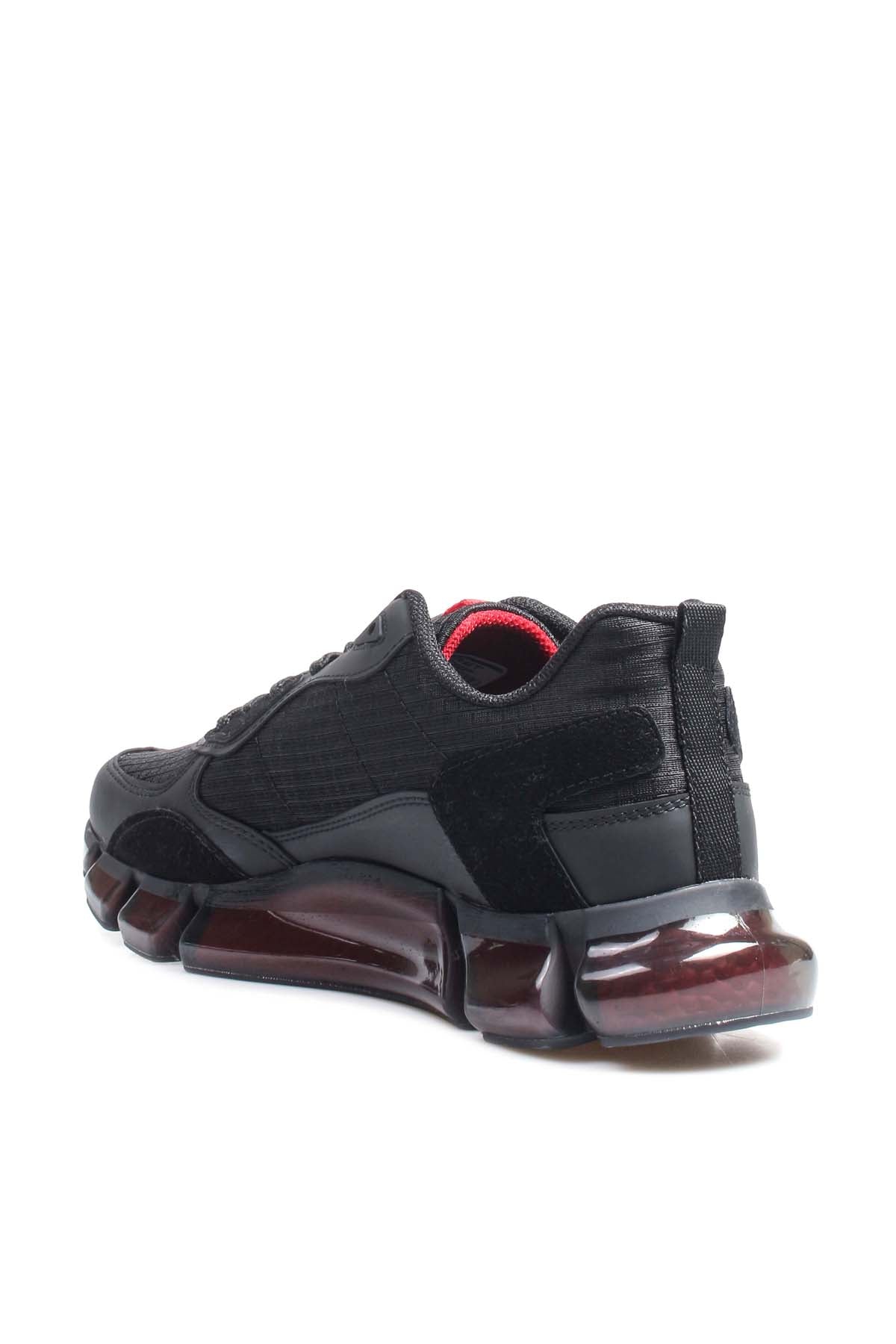 Men's Black Athletic Sneakers with Transparent Sole and Red Accents