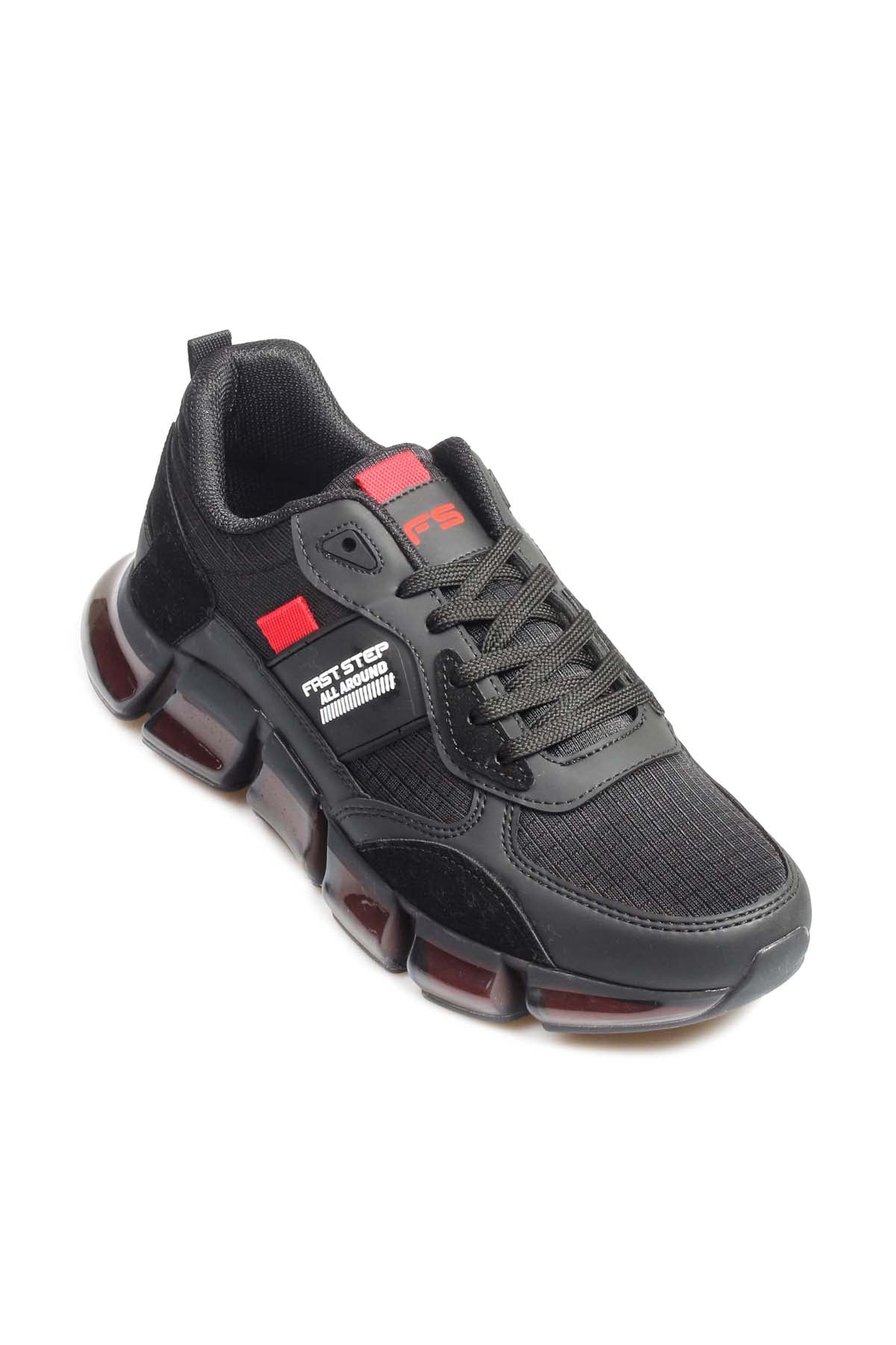 Men's Black Athletic Sneakers with Transparent Sole and Red Accents