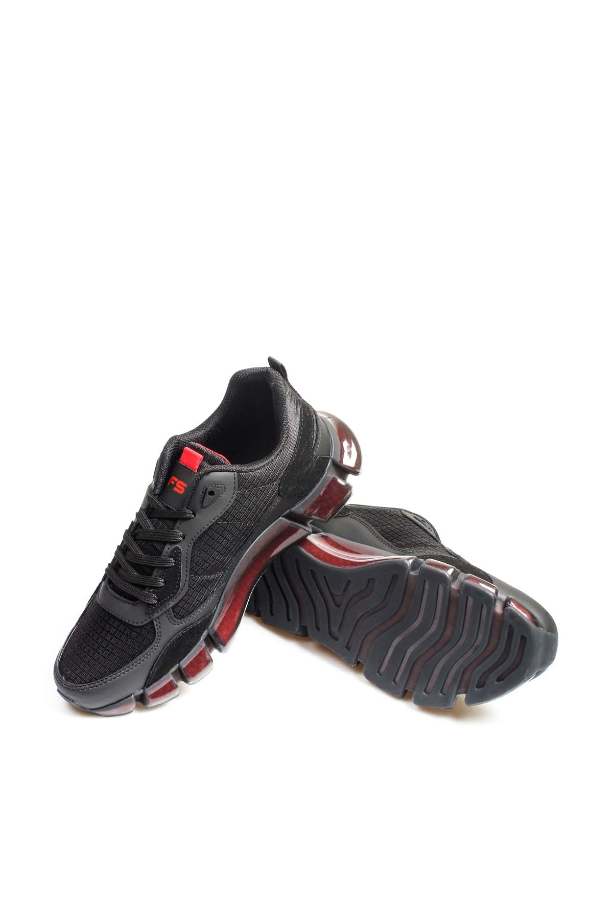 Men's Black Athletic Sneakers with Transparent Sole and Red Accents