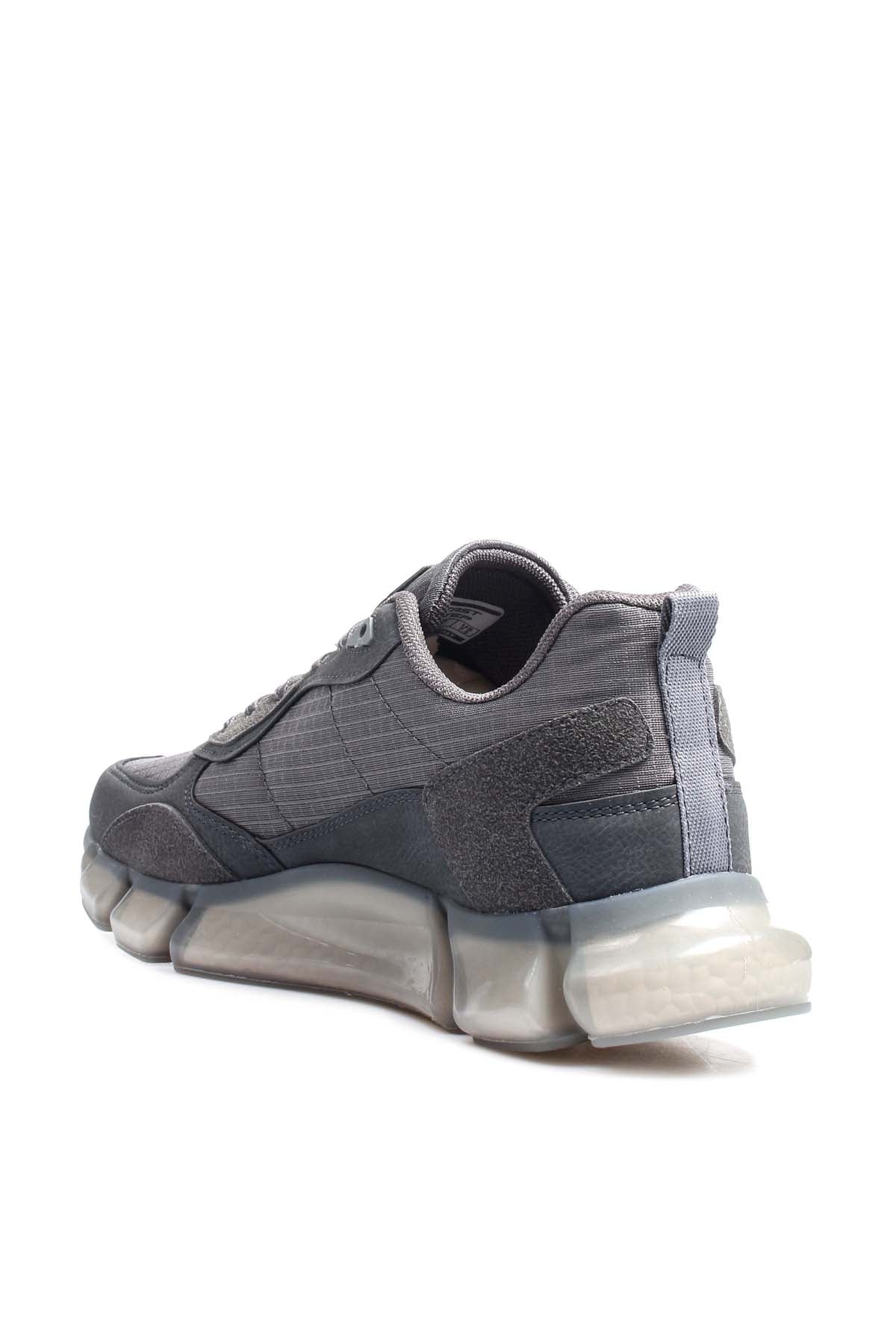 Men's Gray Athletic Sneakers with Transparent Sole and Yellow Accents
