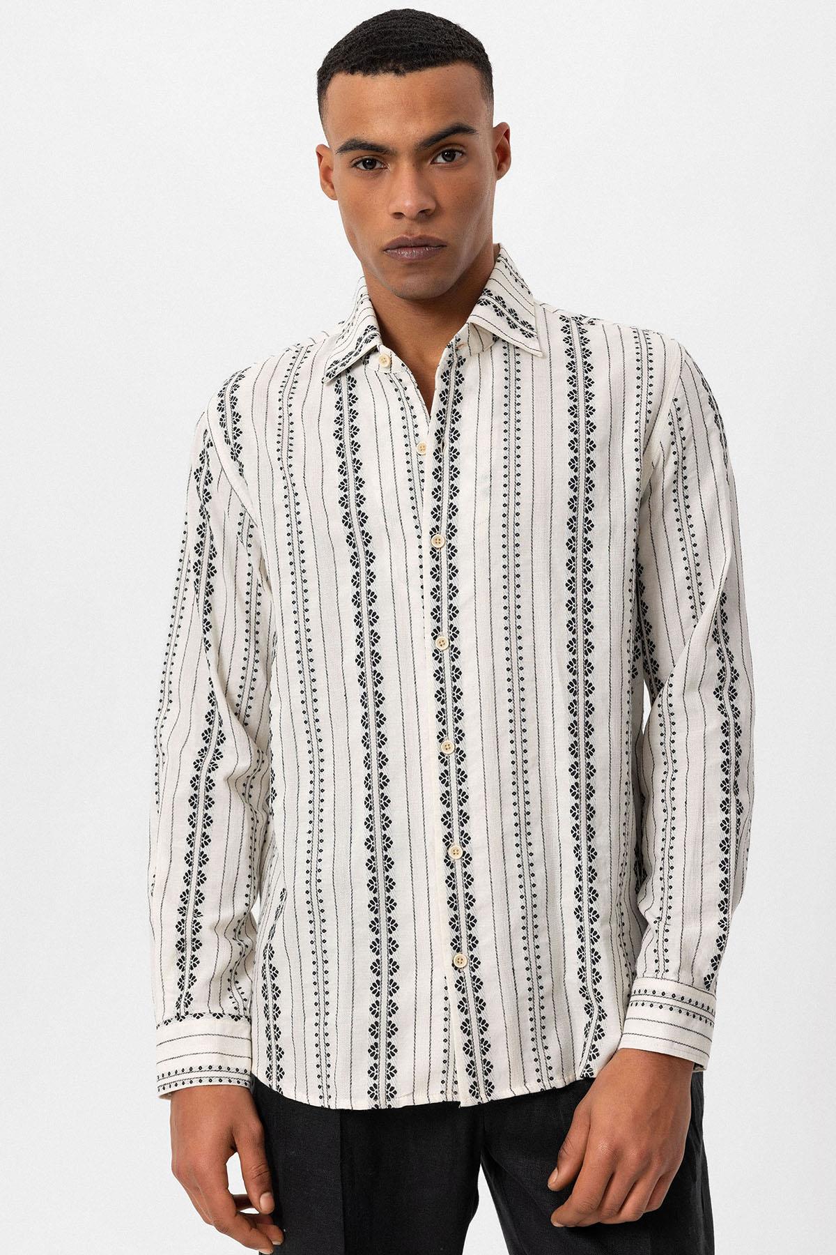 Men's Black Ethnic Design Long Sleeve Shirt