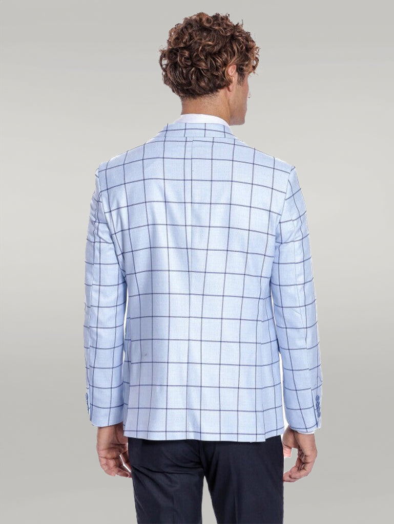 KOALA SYDNEY Plaid Slim Fit Light Blue Men Blazer