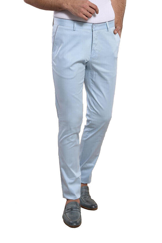 Flap Pockets Cotton Blue Men Pants
