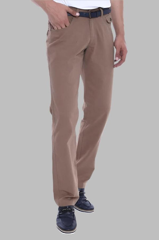 Flap Pockets Suede Slim Fit Light Brown Men Pants
