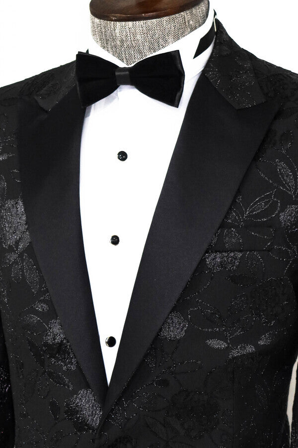 KOALA SYDNEY Floral Patterned Black Men Tuxedo Blazer