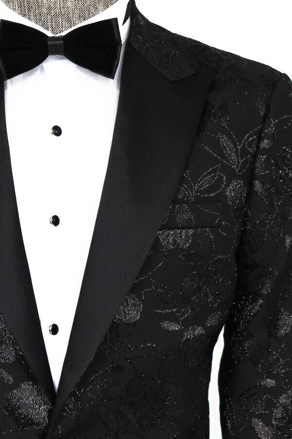 KOALA SYDNEY Floral Patterned Black Men Tuxedo Blazer