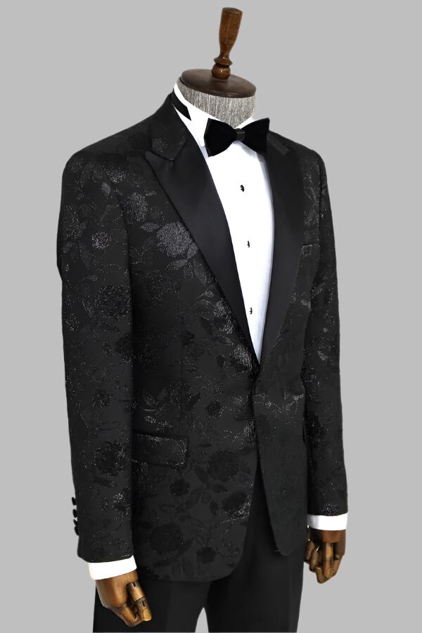 KOALA SYDNEY Floral Patterned Black Men Tuxedo Blazer