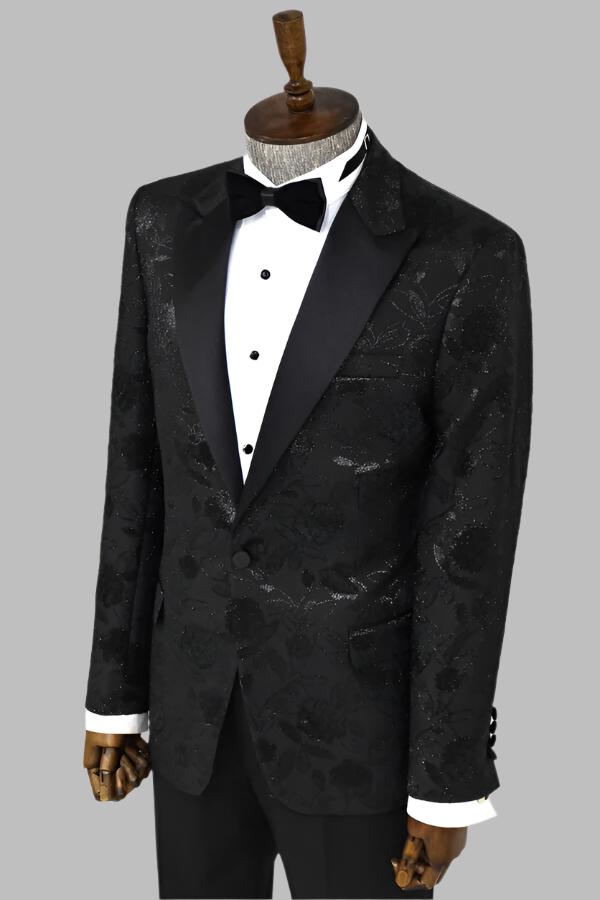 KOALA SYDNEY Floral Patterned Black Men Tuxedo Blazer