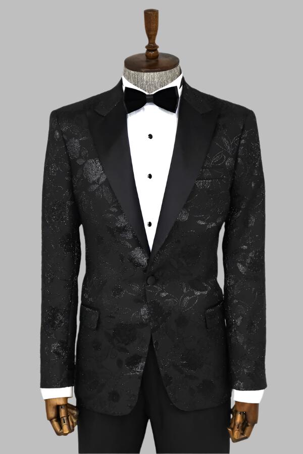 KOALA SYDNEY Floral Patterned Black Men Tuxedo Blazer