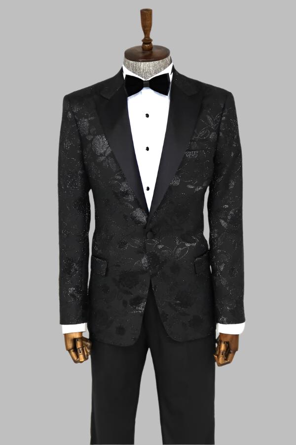 KOALA SYDNEY Floral Patterned Black Men Tuxedo Blazer
