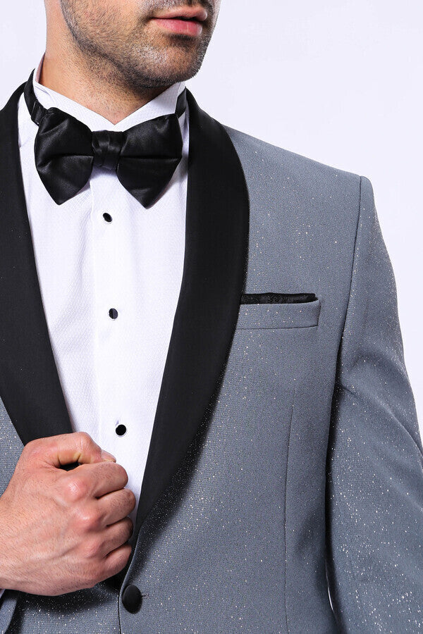 KOALA SYDNEY Smoked Shawl Lapel Sparkly Anthracite Tuxedo Jacket -