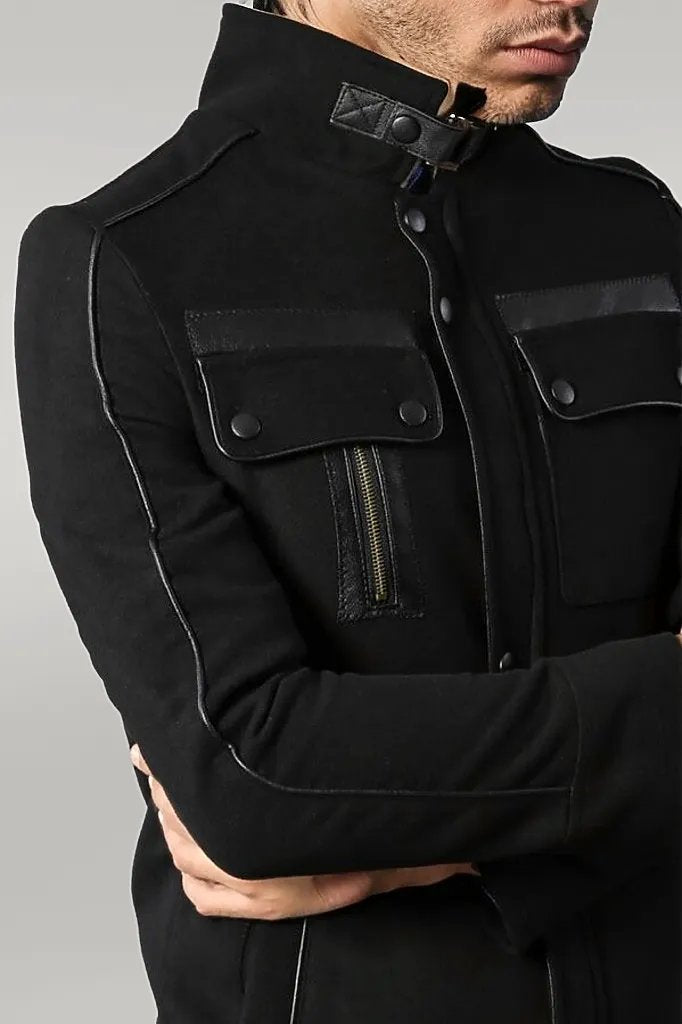 Fur Collar 4 Pockets Black Men Coat