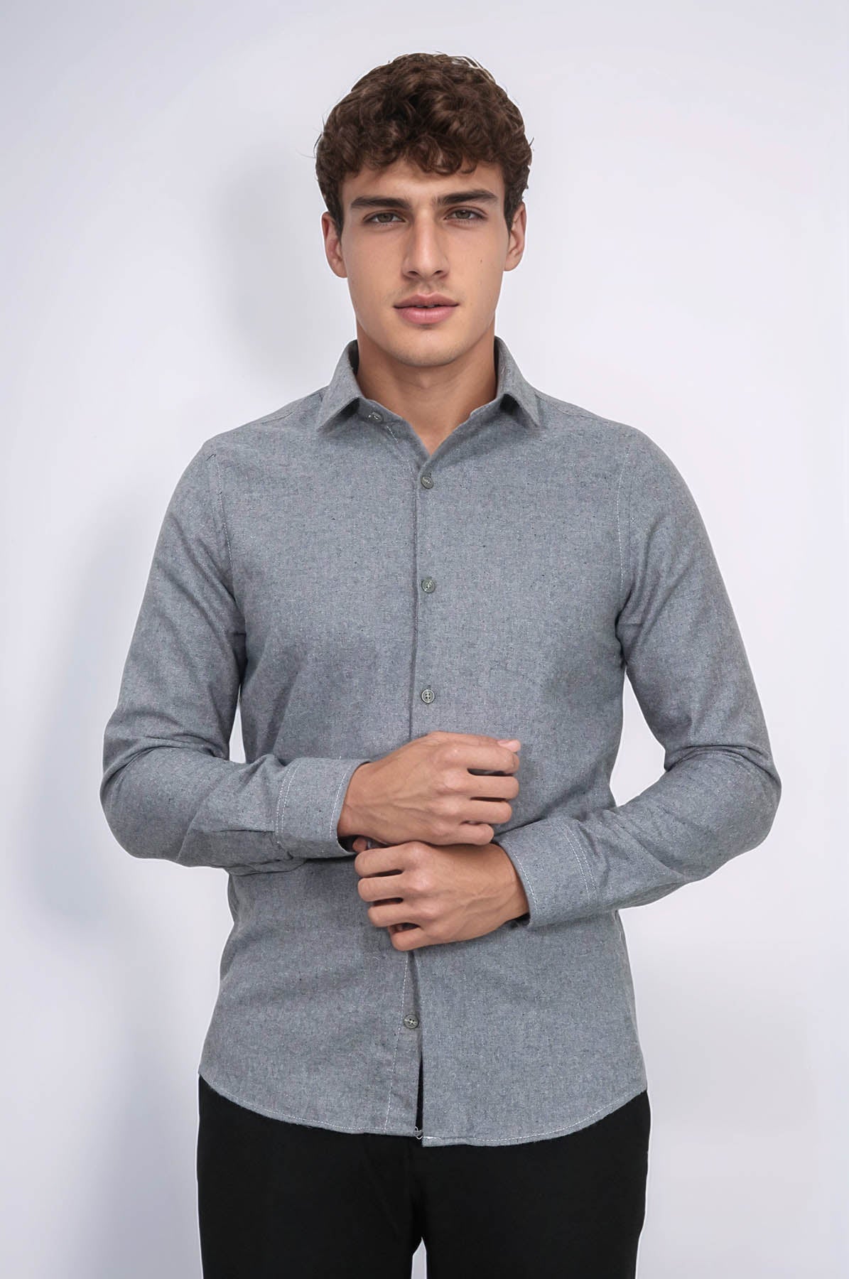 Plain Slim Fit Grey Men Lumberjack Men Shirt