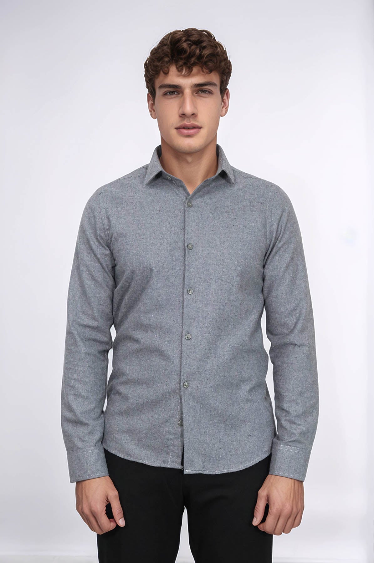 Plain Slim Fit Grey Men Lumberjack Men Shirt