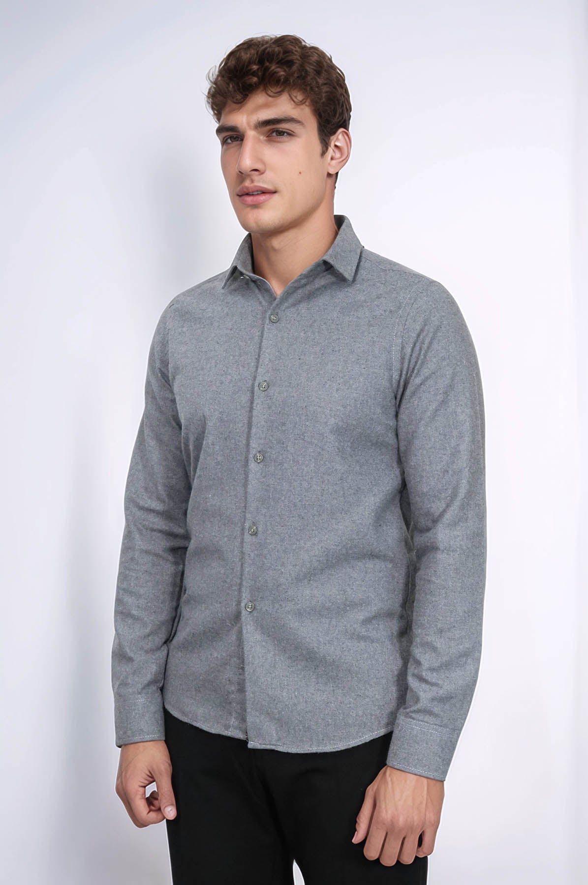 Plain Slim Fit Grey Men Lumberjack Men Shirt