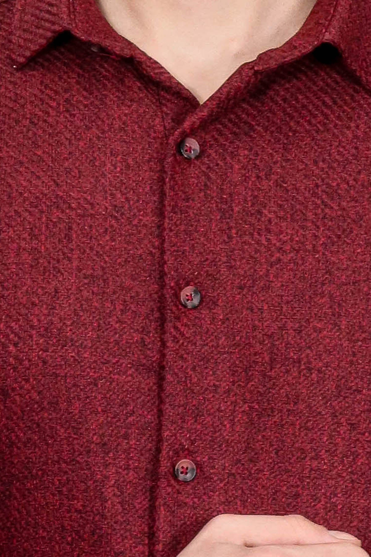 Slim Fit Cotton Plain Burgundy Men Lumberjack Shirt - Wessi