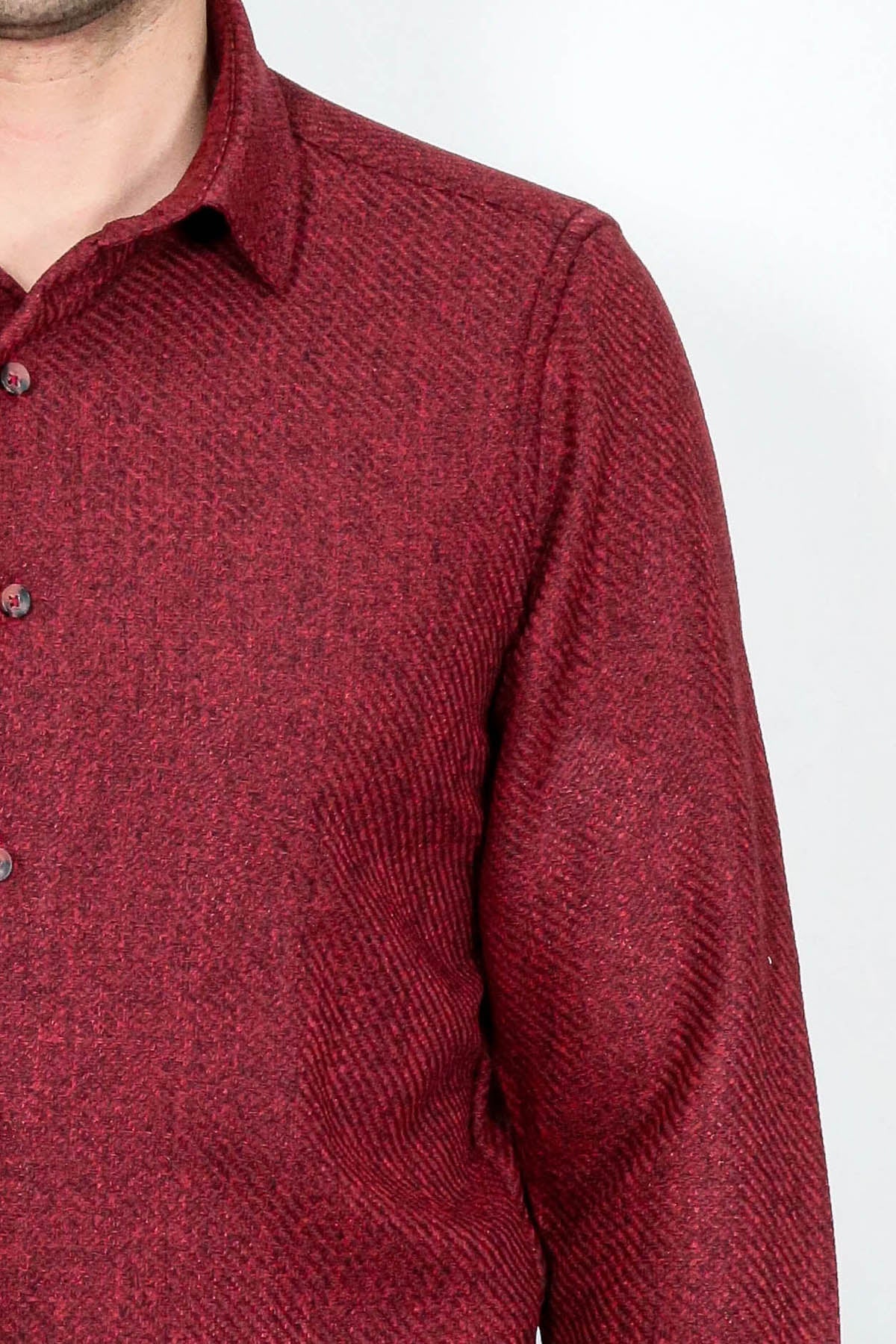 Slim Fit Cotton Plain Burgundy Men Lumberjack Shirt - Wessi