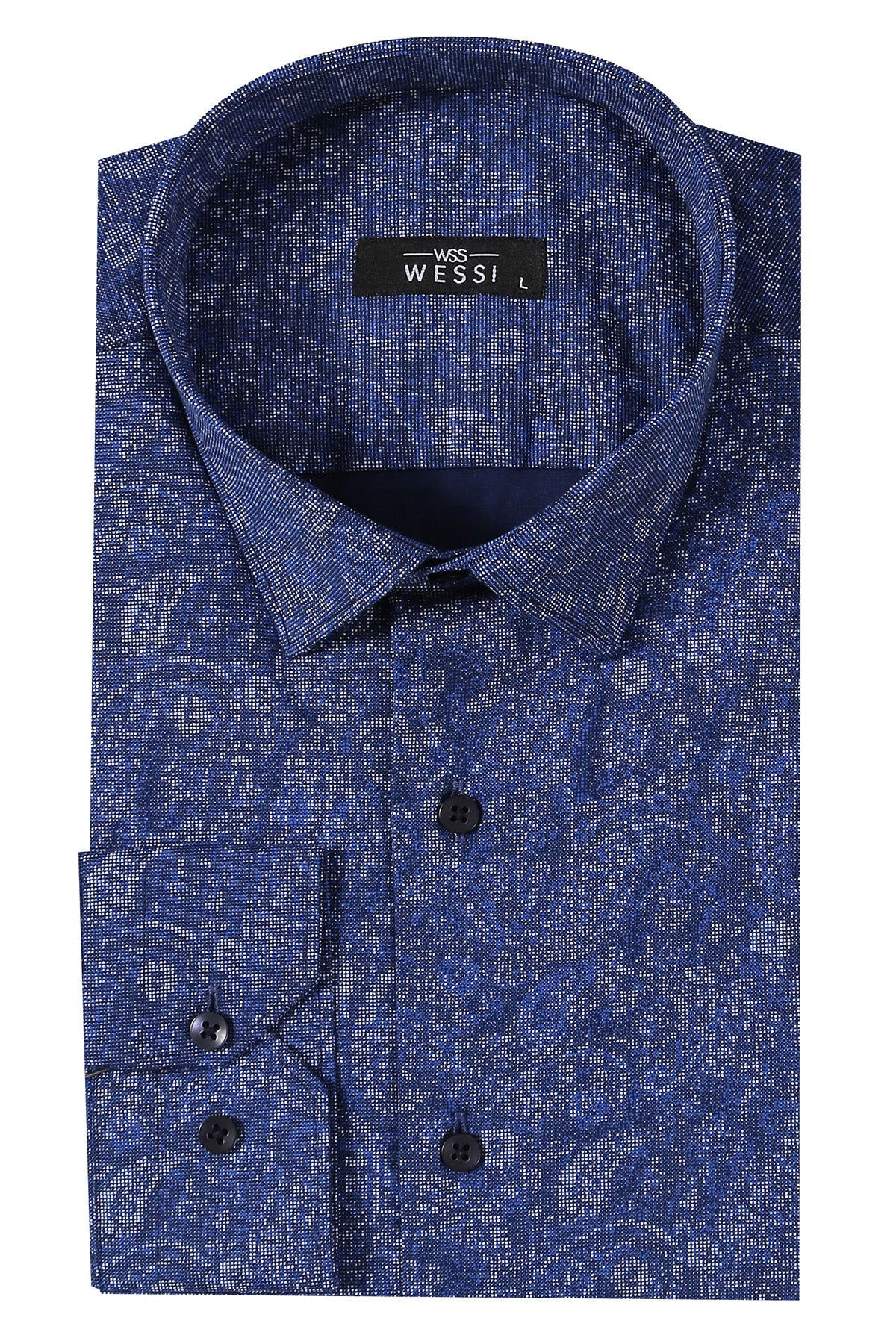 Damask Pattern Long Sleeves Men Blue Shirt
