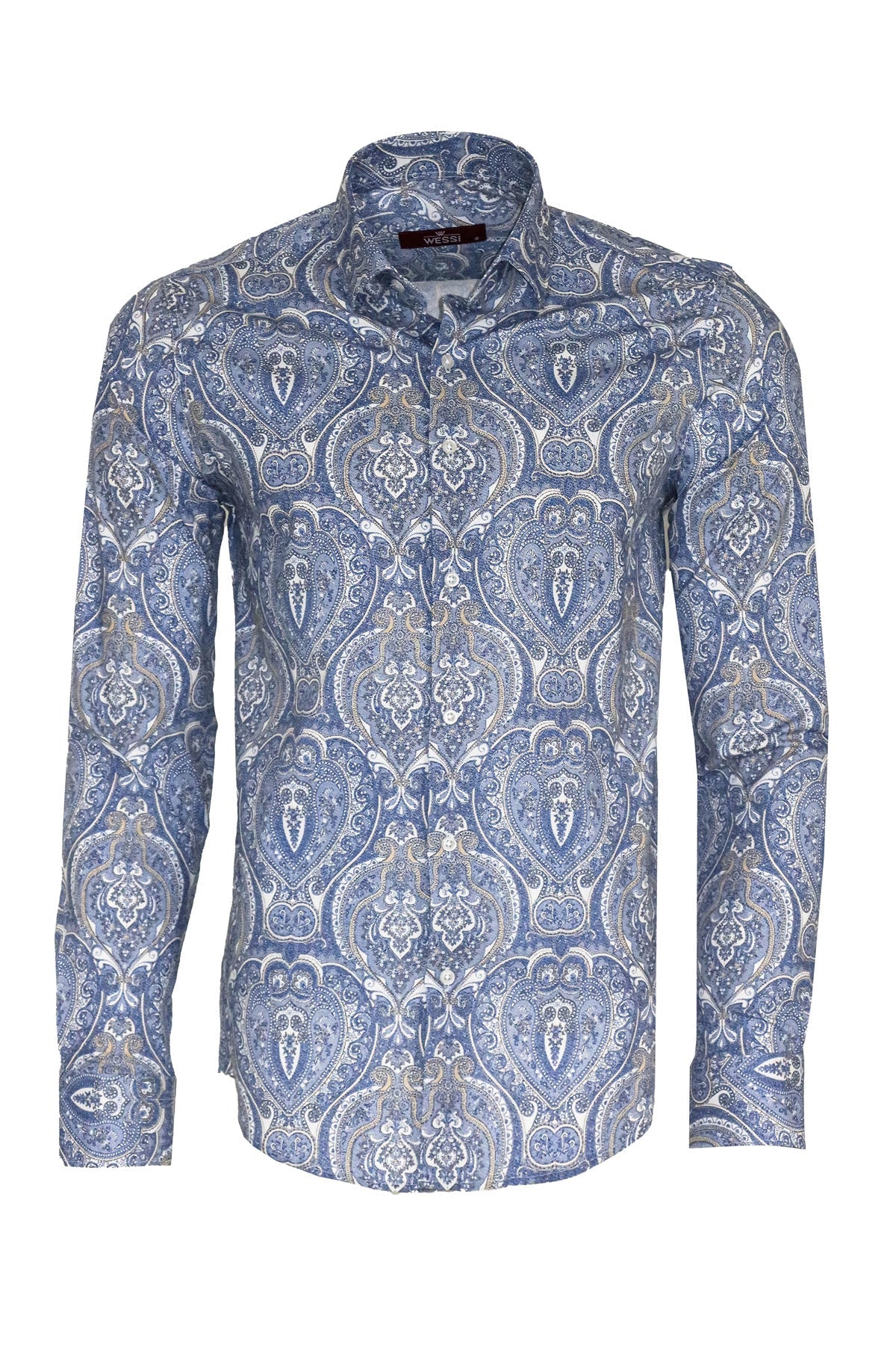 KOALA SYDNEY Blue Damask Pattern Slim Fit Shirt -