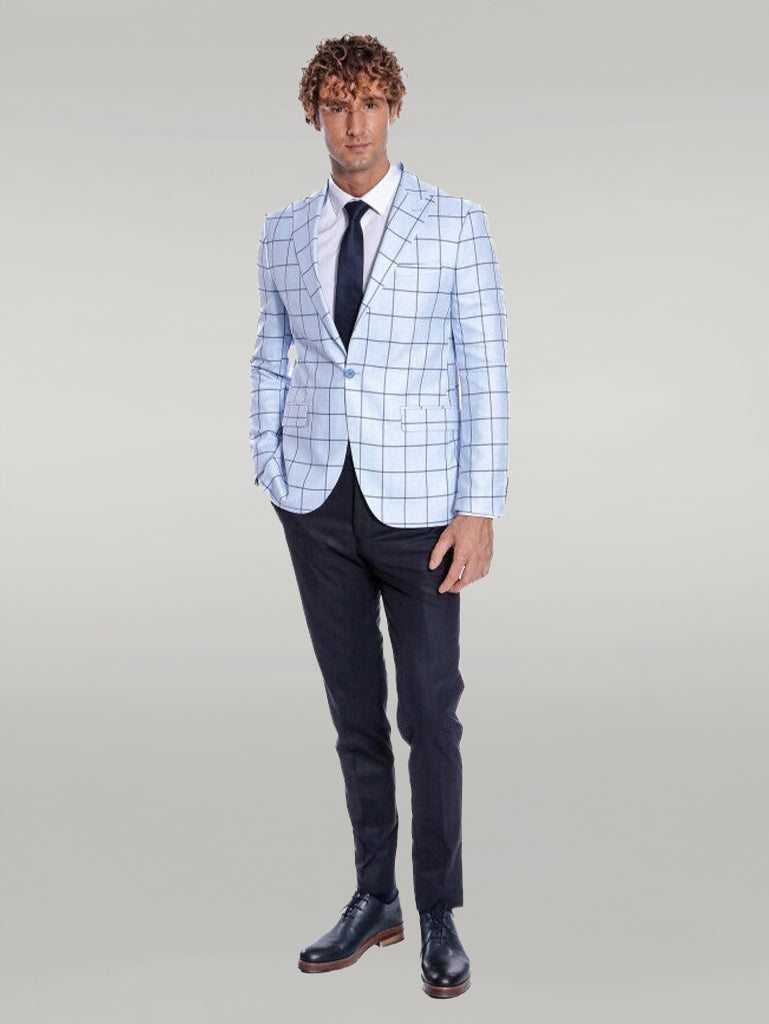 KOALA SYDNEY Plaid Slim Fit Light Blue Men Blazer