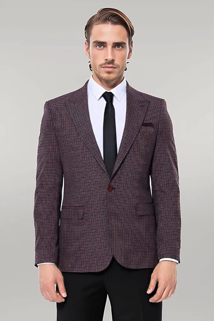 KOALA SYDNEY Gingham Slim Fit Single Button Black Men Blazer -