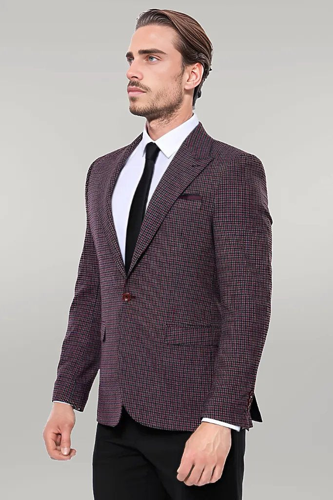 KOALA SYDNEY Gingham Slim Fit Single Button Black Men Blazer -